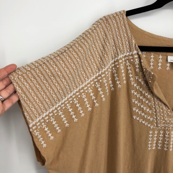 J Jill Pure Jill Elements Womens Top Size 3X Tan Light Brown Embroidered Linen - Picture 3 of 11
